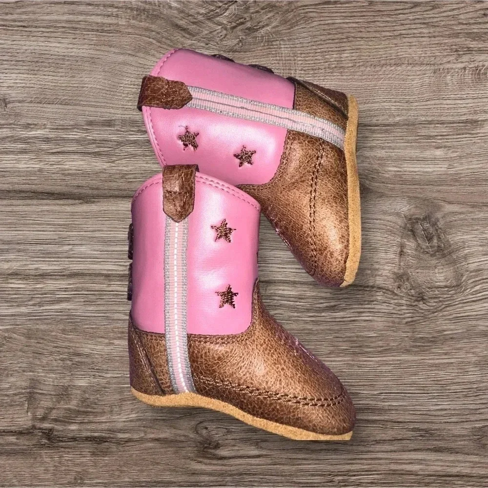 NWT Lil Boot Barn Pink Star Cowboy Boots Size 1 - Picture 2 of 7